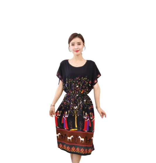 Women's  Viscose Tunic Plus Size crewneck short sleeve loose fit Dress floral robe