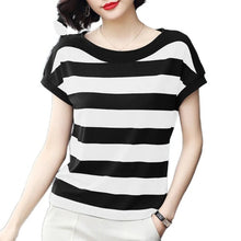 Load image into Gallery viewer, Women's Summer wide stripe crewneck short sleeve T-shirt causal blouses
