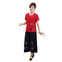 Charger l'image dans la galerie, Deux costumes PCSES Crewneck à manches courtes et à imprimé floral pour femmes en coton et lin
