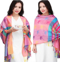 Load image into Gallery viewer, Women's warm colorful  Elephant or Crown pattern Pashmina Scarf/Stole/Wrap
