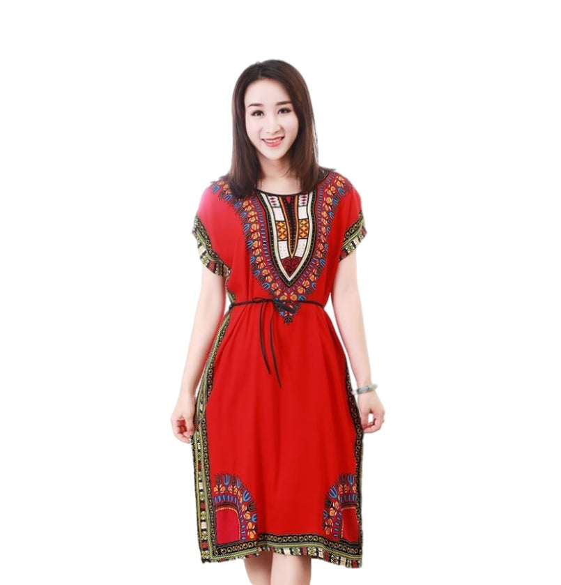 Women's  Viscose Tunic Plus Size crewneck batwing sleeve loose fit Dress  Bohemia Printed Kimono Nightgown